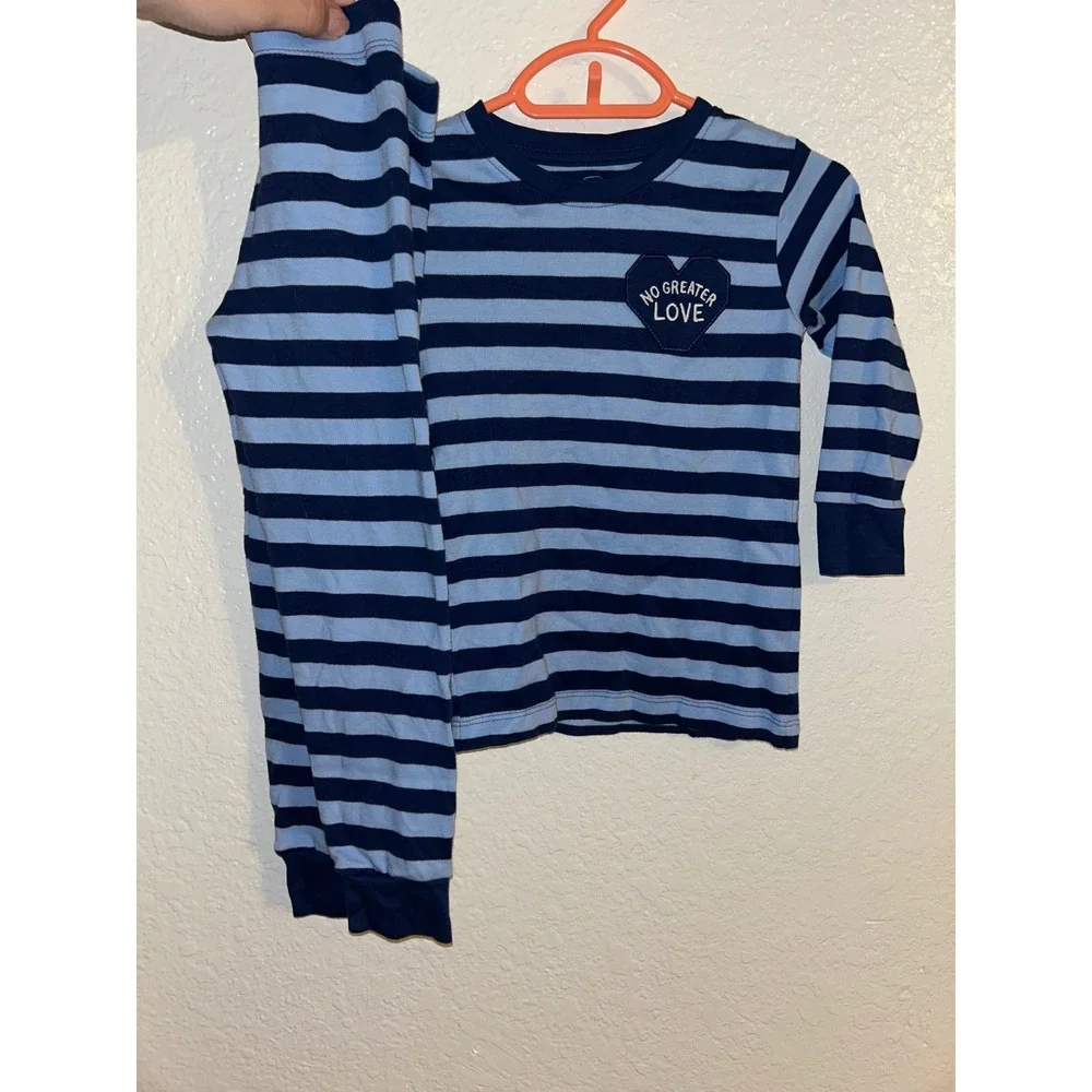 Holy Pals Toddler Boys Blue Striped No Greater Love Pajama Set Size 2 John 15:13